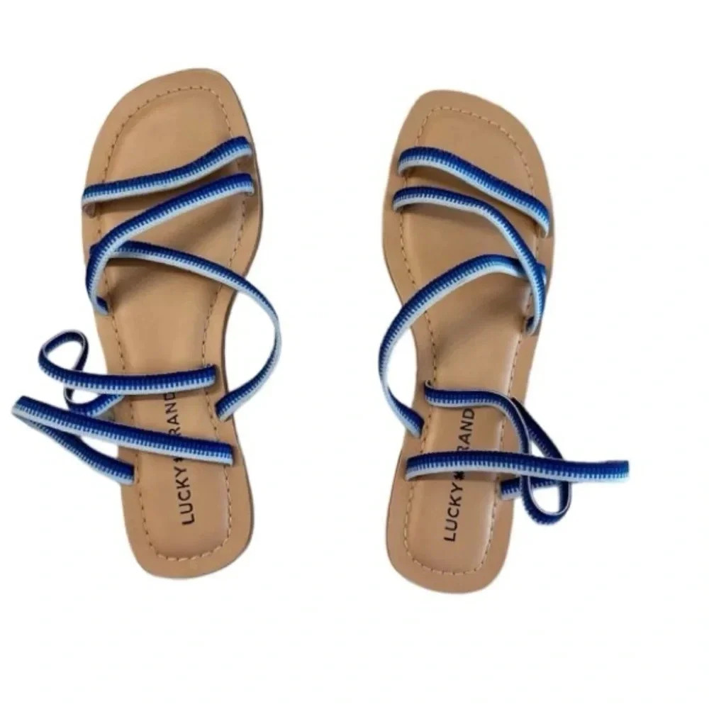 Lucky Brand Women’s Bizell Blue Striped Strappy Padded Sandal Size 7.5 GUC
